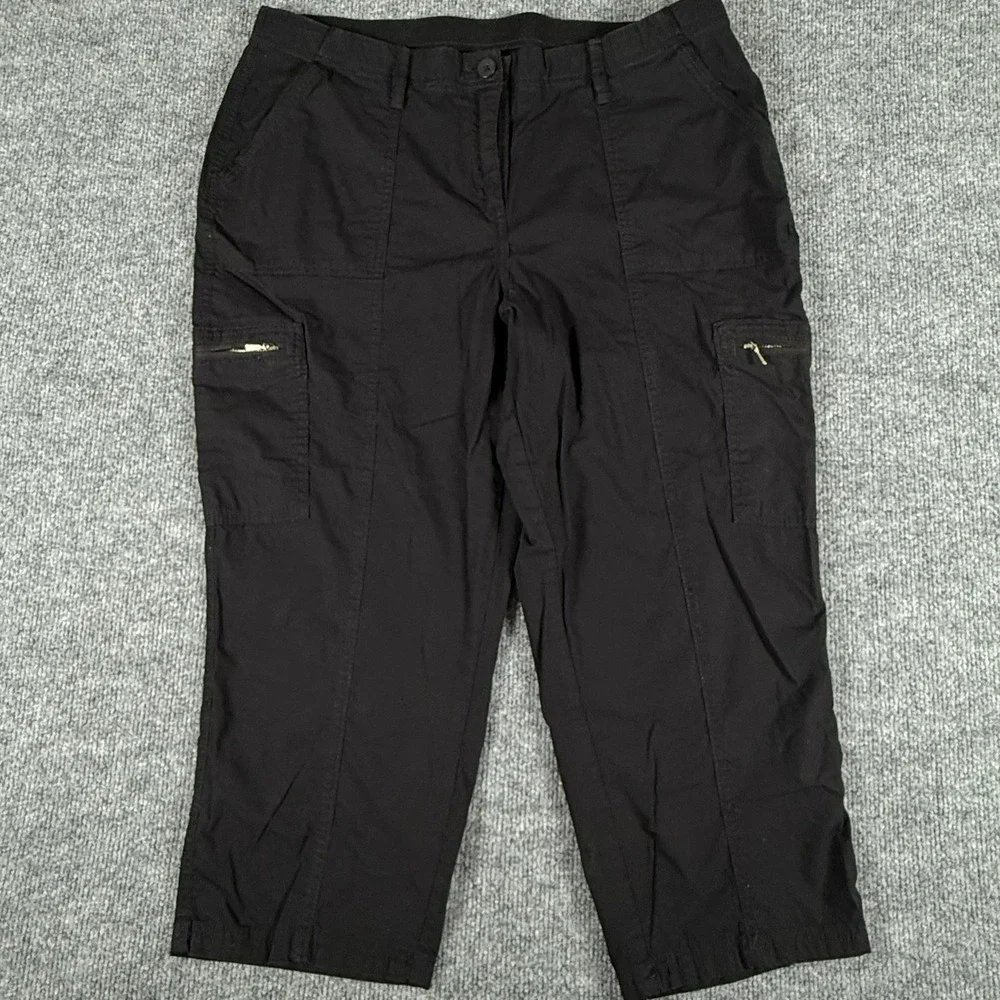Chicos‎ Pants Womens 2P Black Cargo Stretch Cropped Mid Rise Utility Travel